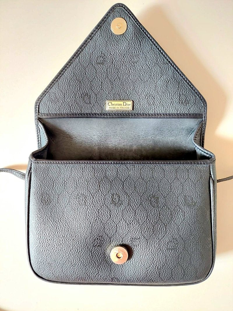 CHRISTIAN DIOR black and gold honeycomb old flower envelope small bag/shoulder bag/side bag/oblique bag - Japanese second-hand Vintage