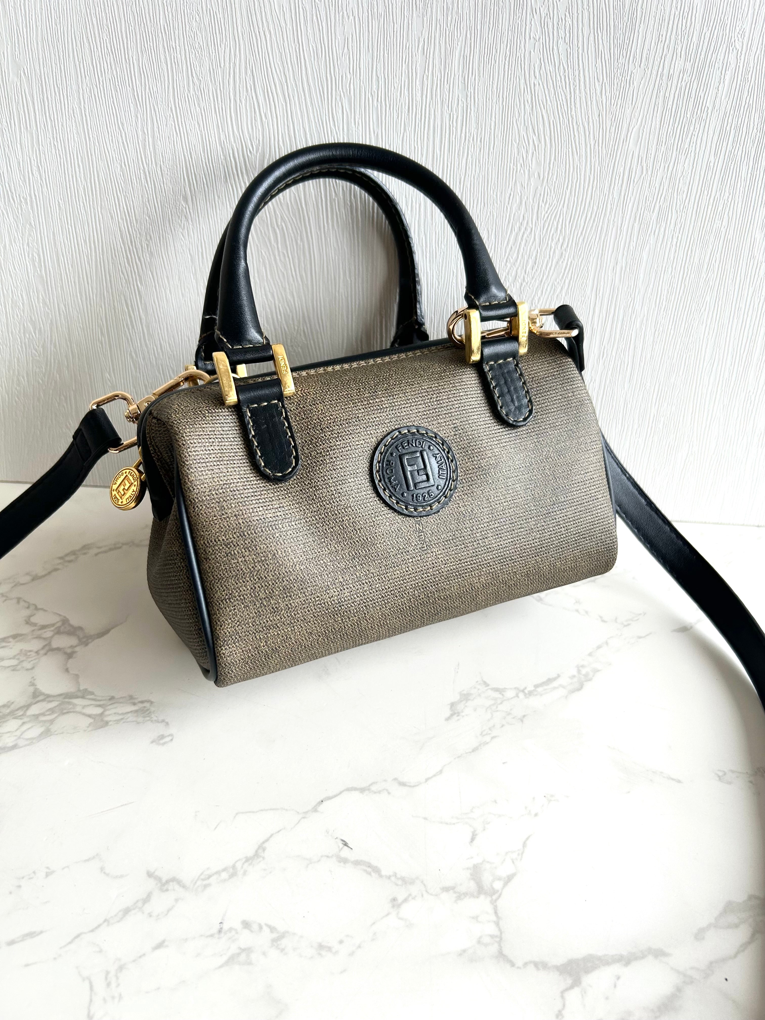 絕版中古包 Fendi 80-90s 迷你16.5cm拼皮2-way波士頓包 斜背包 側背包