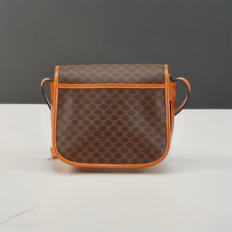 CELINE Brown Old Flower Tofu Side Bag / Crossbody Bag