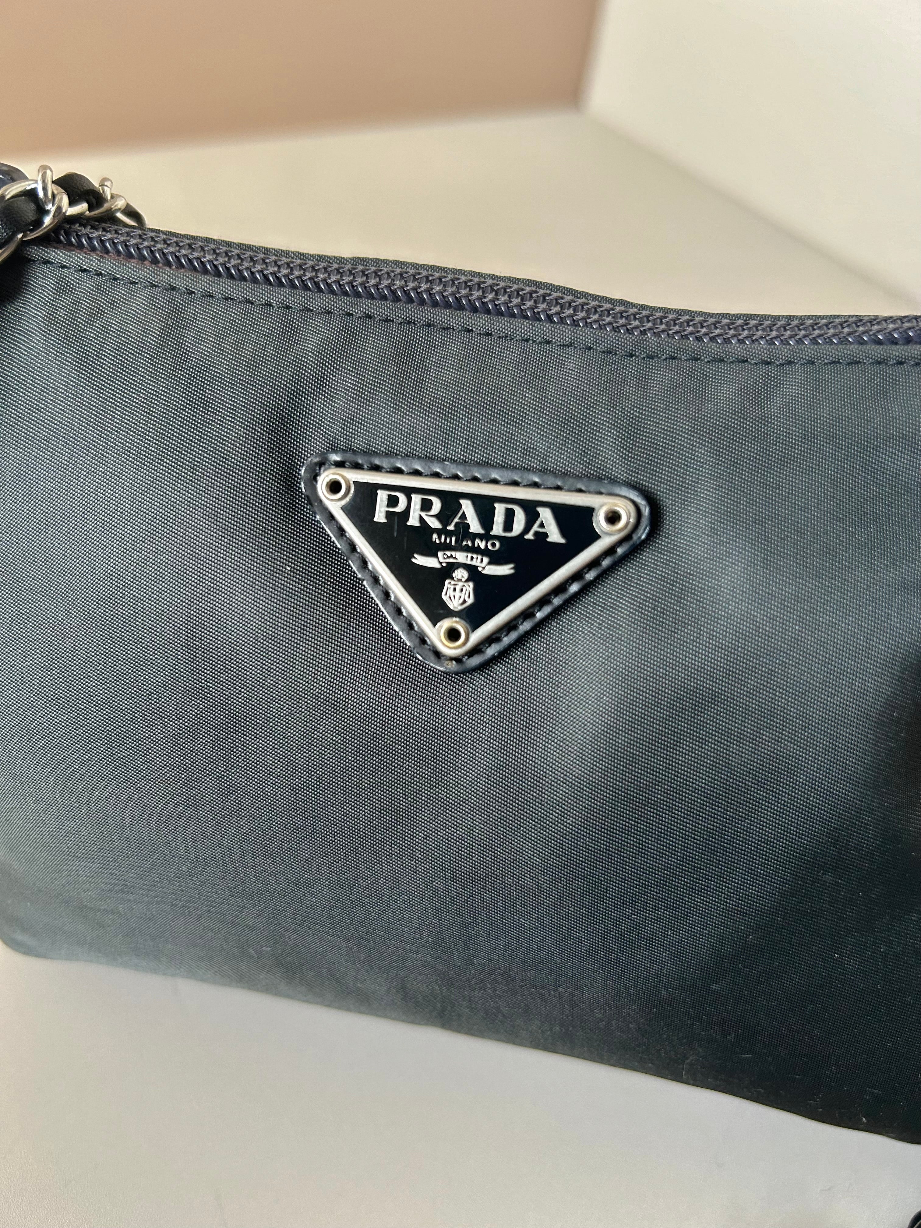 PRADA parachute black chain small bag/shoulder bag/side backpack