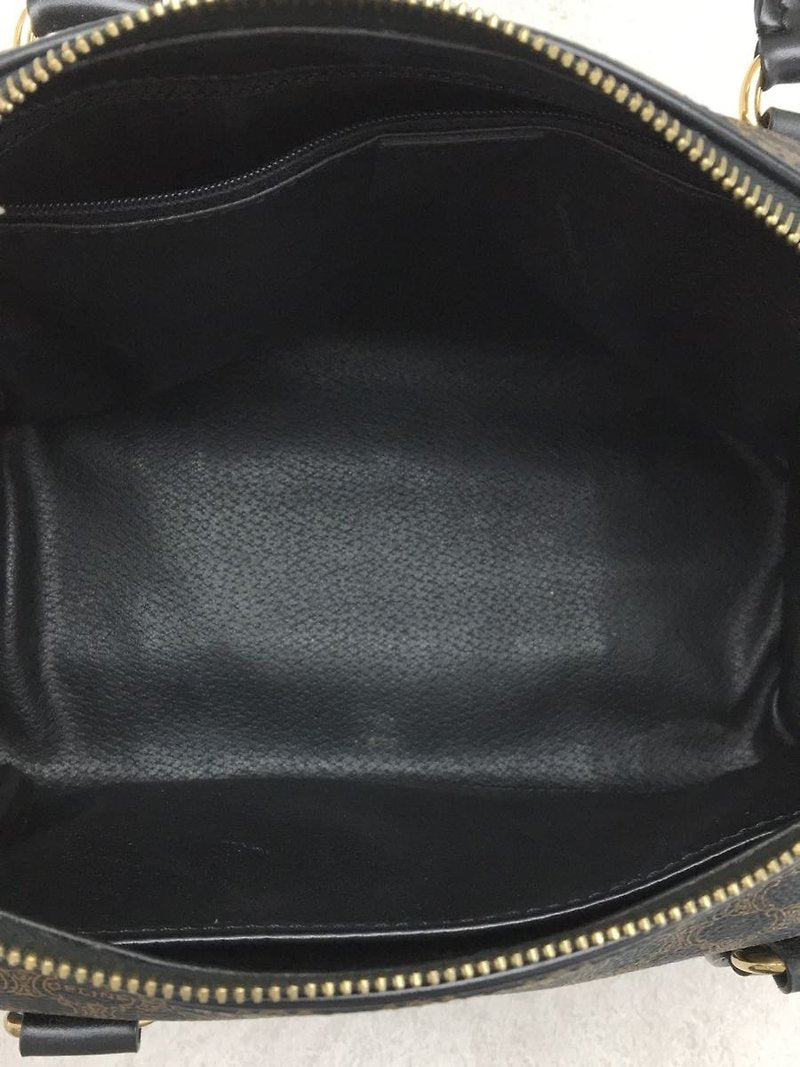 CELINE black old flower leather gold buckle Boston barrel small bag / side bag / oblique bag