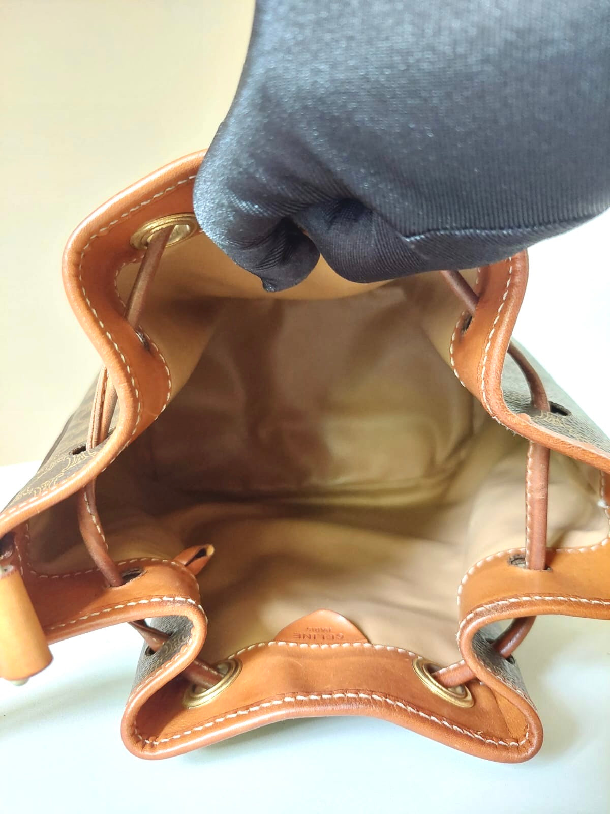 CELINE Rare Brown Old Flower Leather Single Shoulder Drawstring Bucket Bag/Side Bag - Japanese Second-hand Vintage