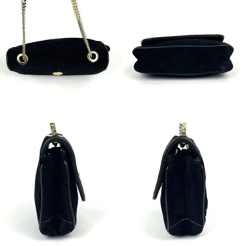 CELINE rare gold Arc de Triomphe badge black leather evening bag / side bag / oblique bag