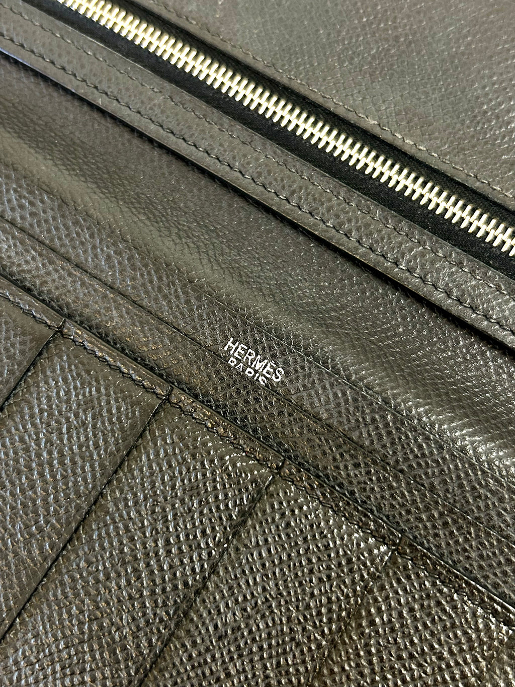 HERMES Bearn 黑色銀扣羊皮皮革長夾/錢包
