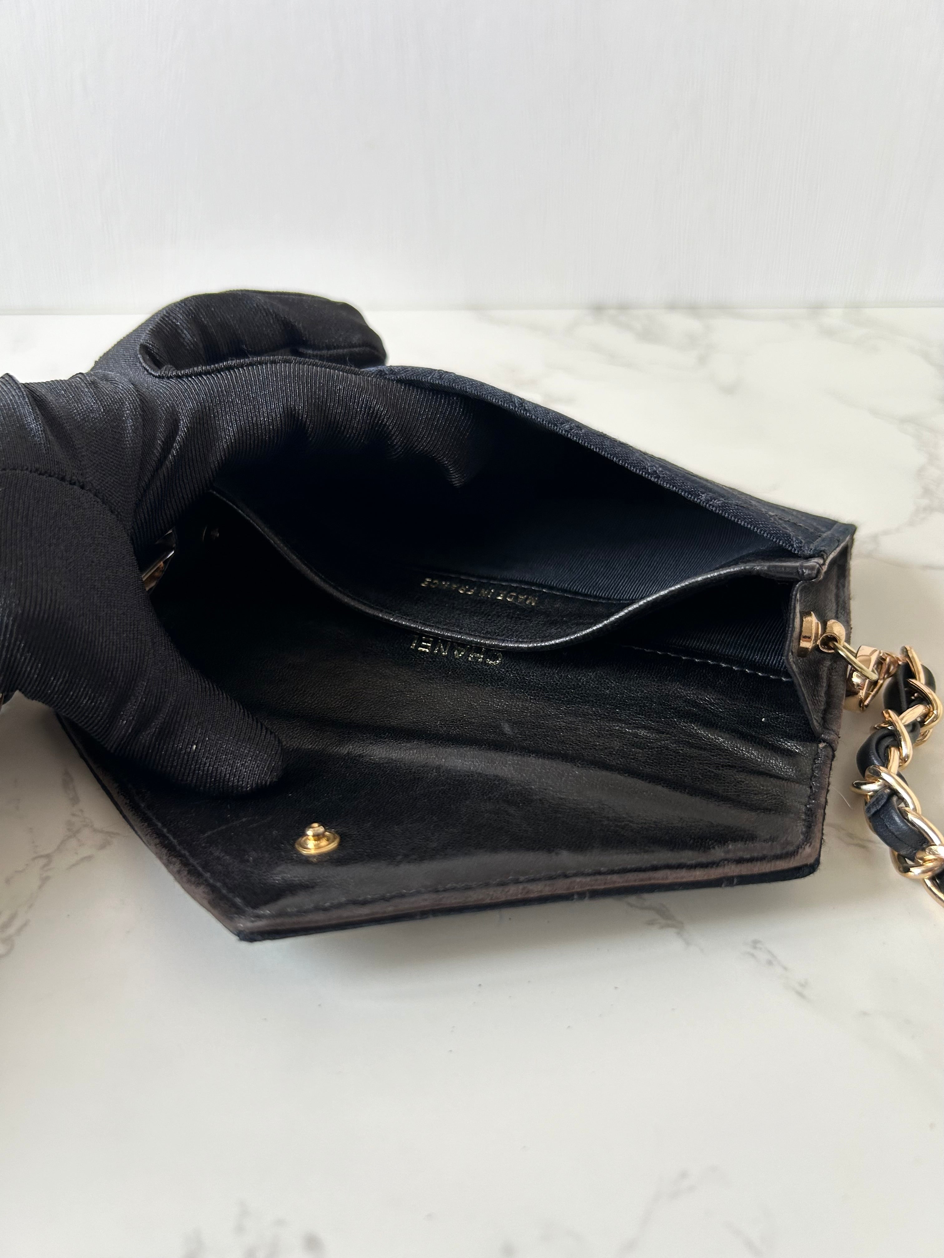 CHANEL Rare Black Satin Rhinestone Small Bag/Side Bag/Messenger Bag/Clutch Bag