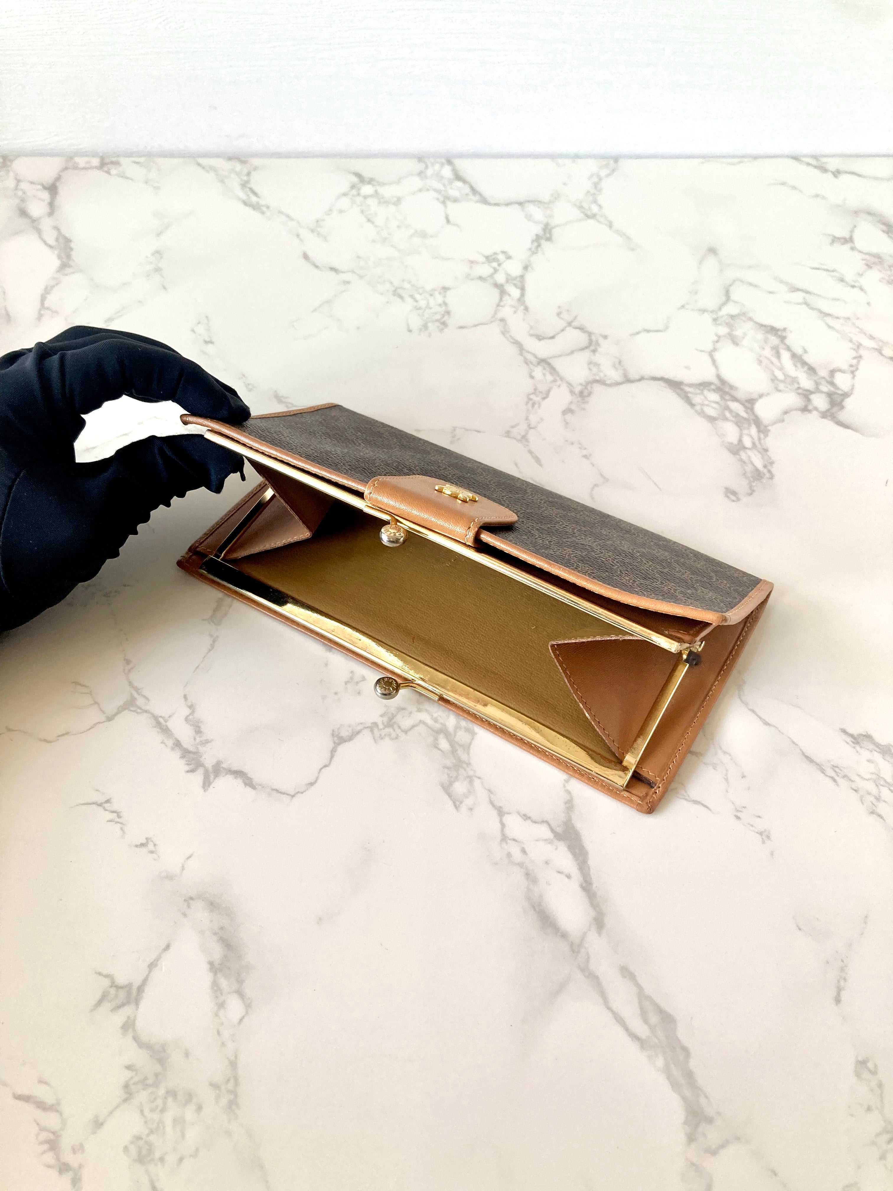 CELINE Brown Macadam Gold Triomphe Long Bi-fold Wallet