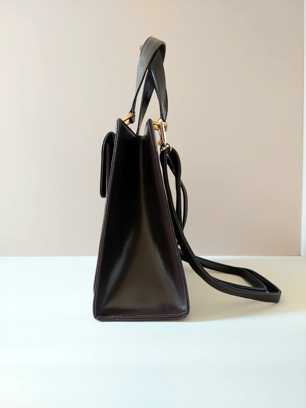 Yves Saint Laurent YSL 黑啡色皮革凱莉側背包/斜背包