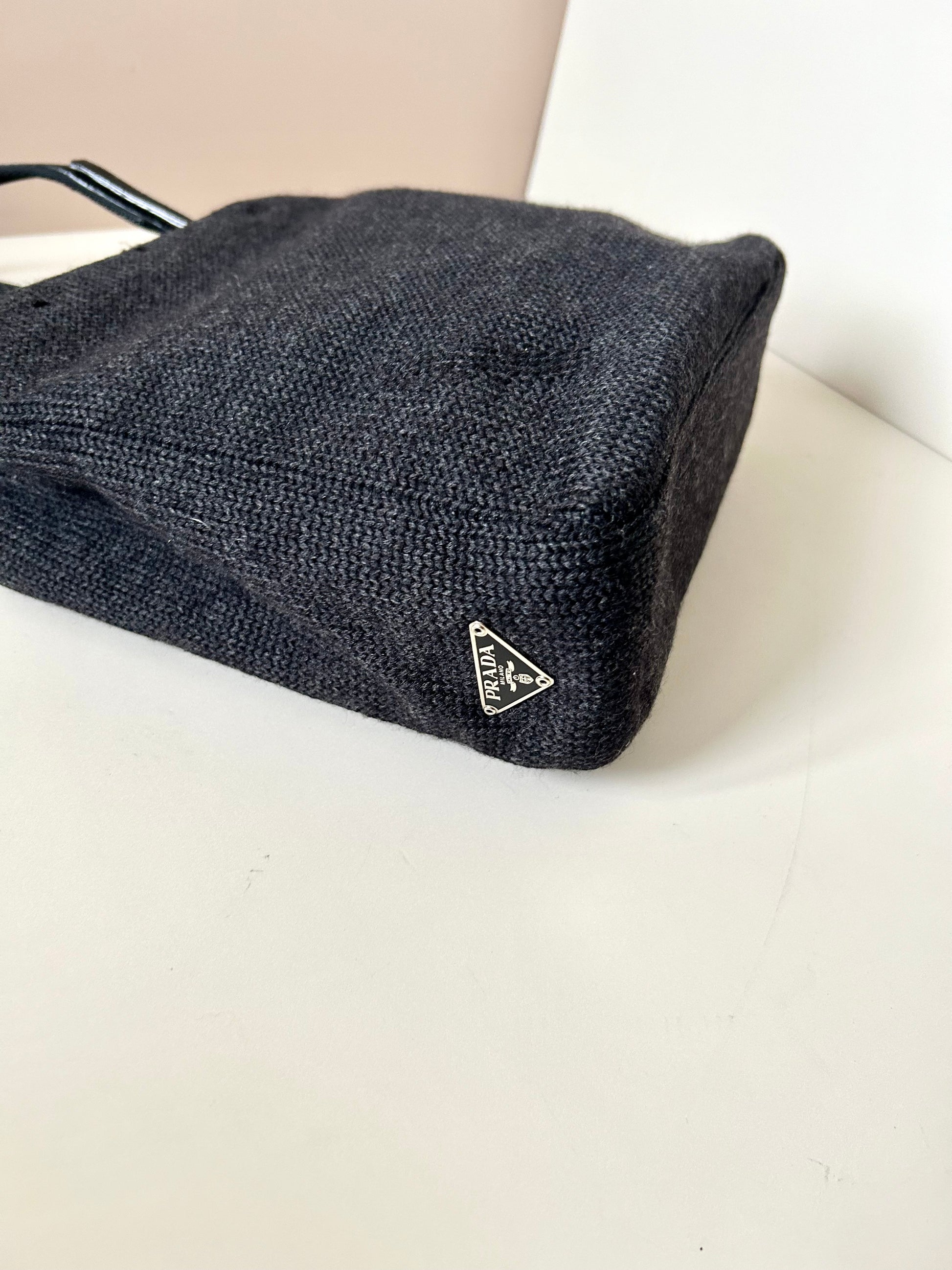 PRADA rare black woven small tote bag/shoulder bag/side backpack