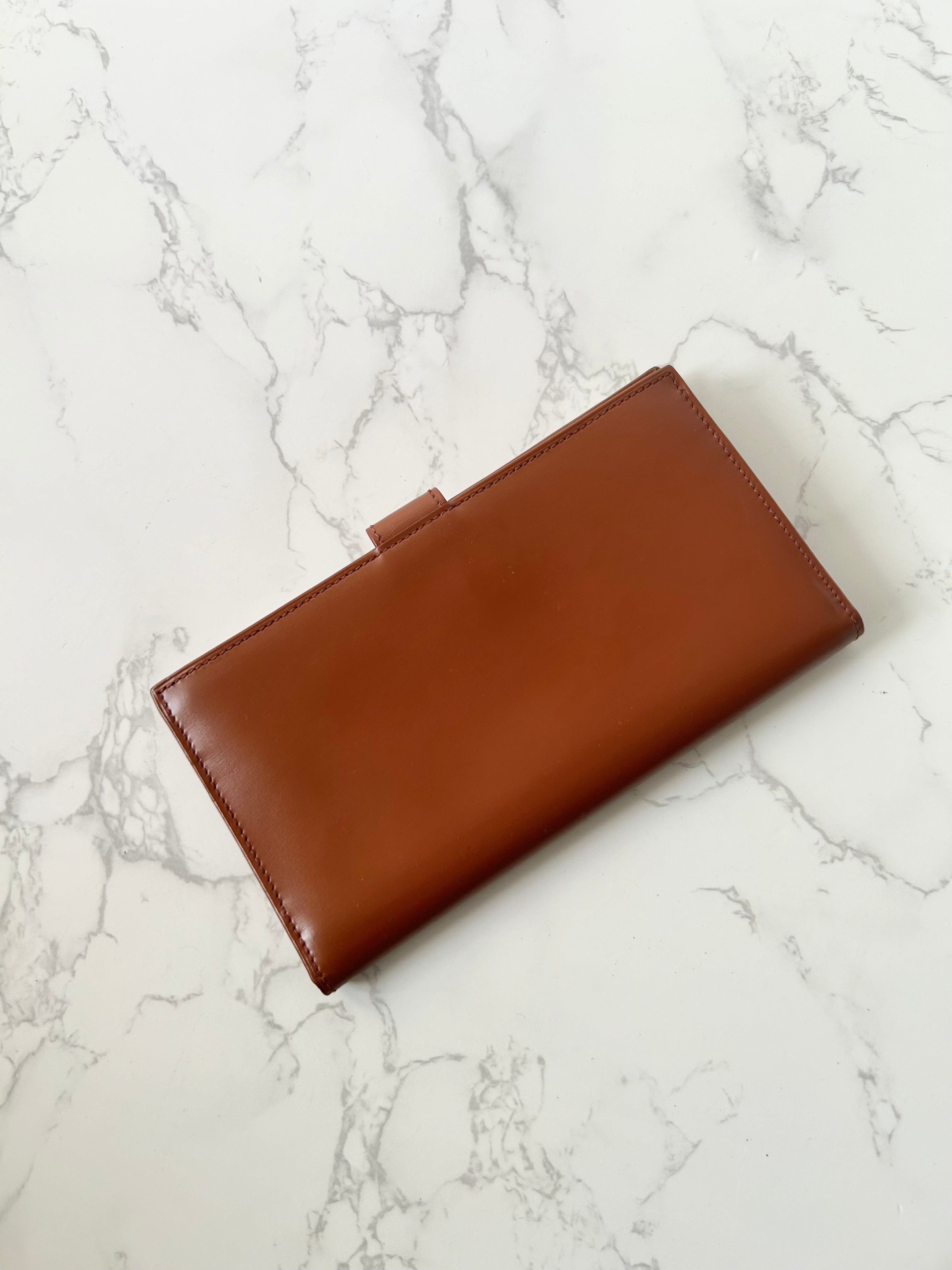 CELINE Brown Gold Ring Leather Long Wallet / Wallet