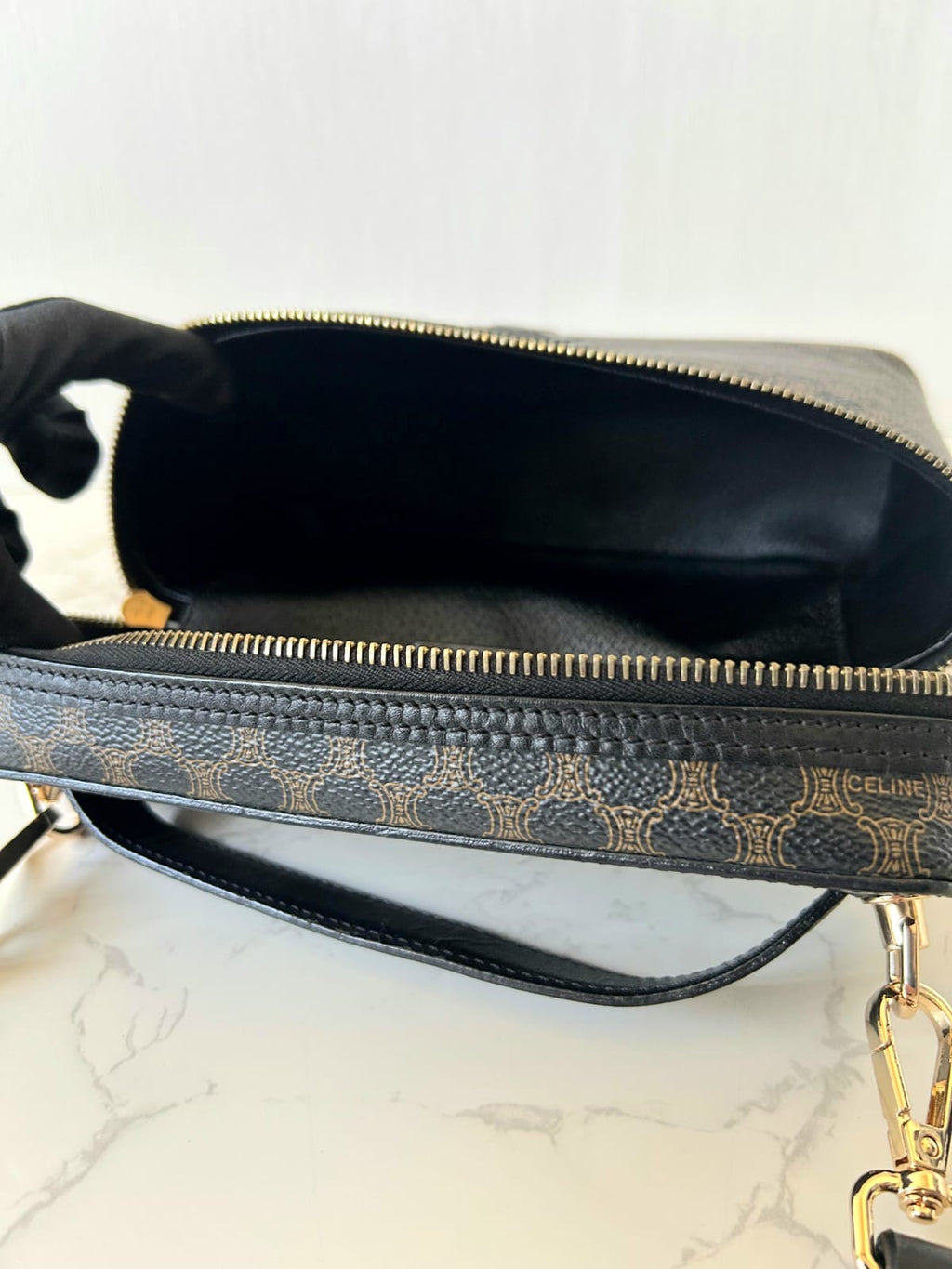 CELINE rare black old flower Vanity box/side bag/oblique bag