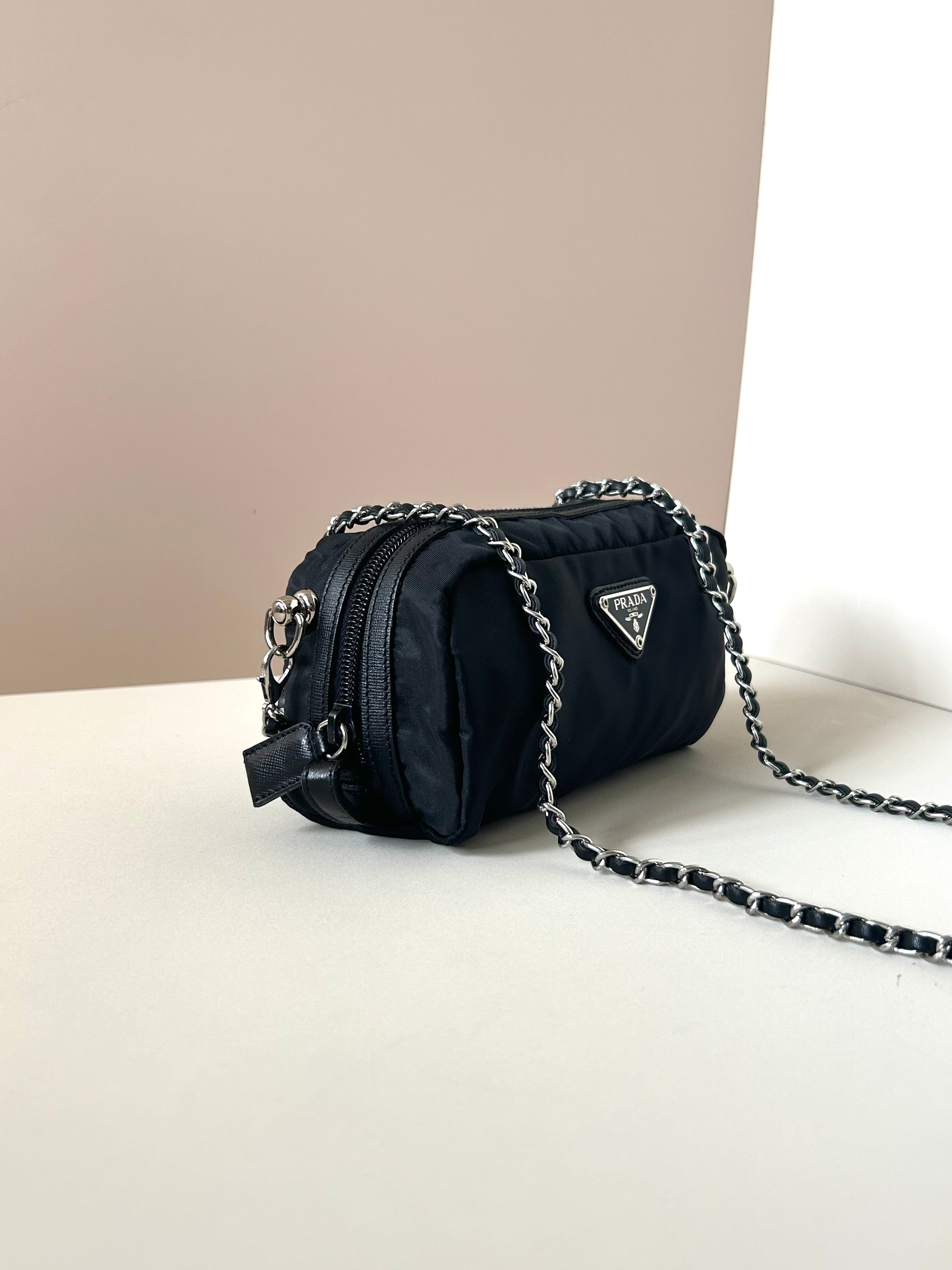 PRADA parachute black chain small bag/shoulder bag/side backpack