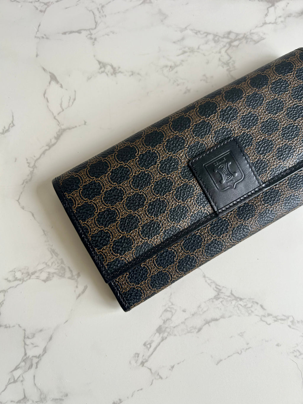 CELINE black monogram leather long wallet/wallet