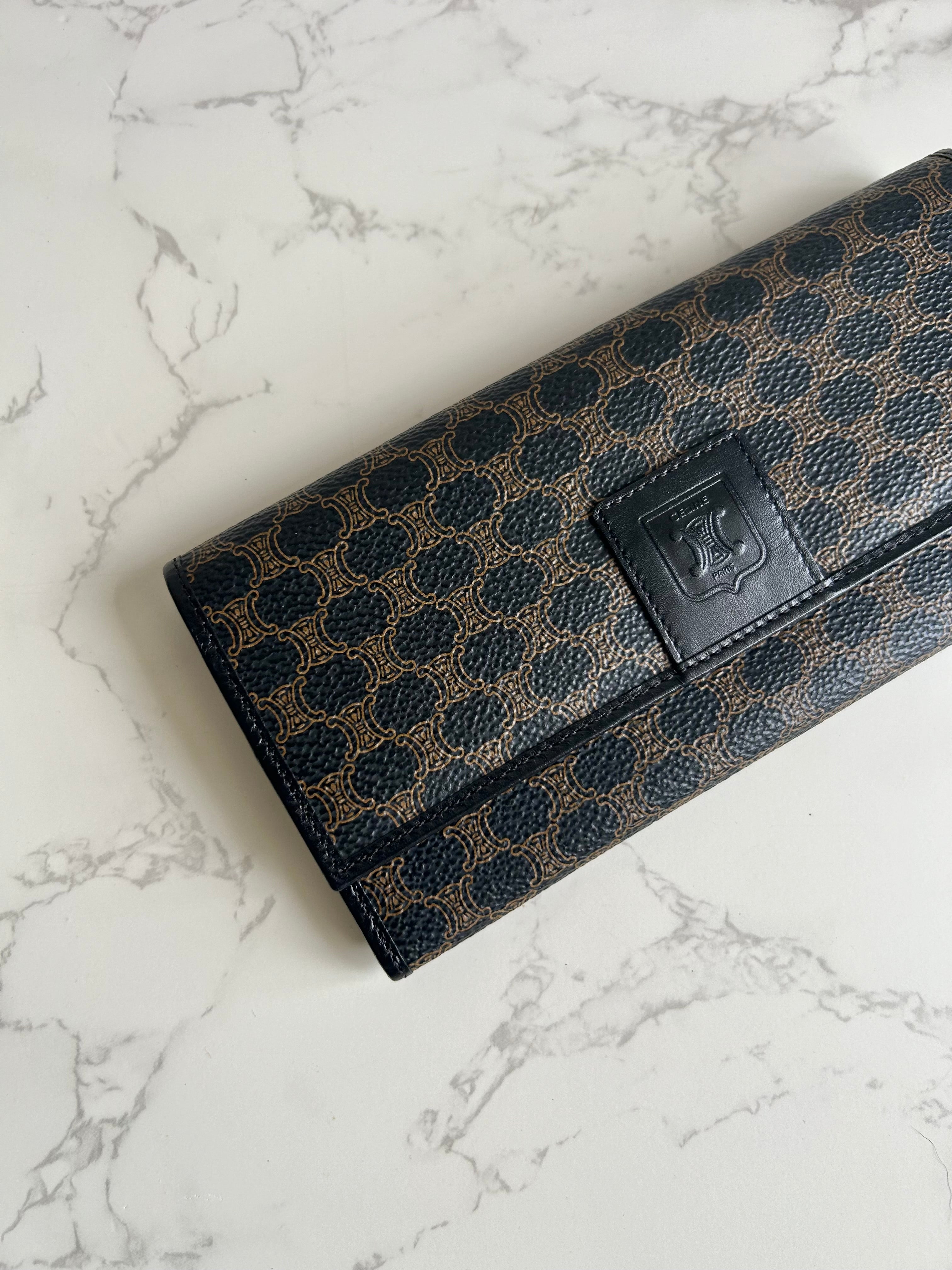 CELINE black monogram leather long wallet/wallet