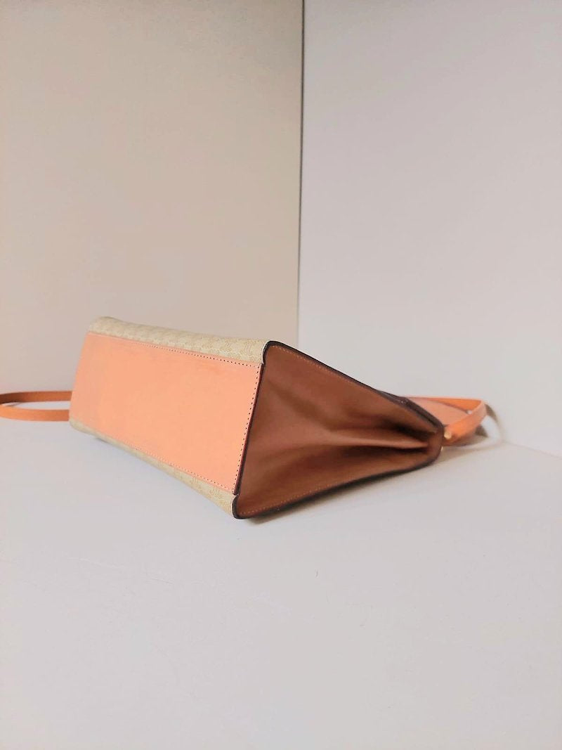 CELINE Rare Mini Kelly Brown Old Flower Leather Handbag/Side Bag/Messenger Bag - Japanese Second-hand Vintage