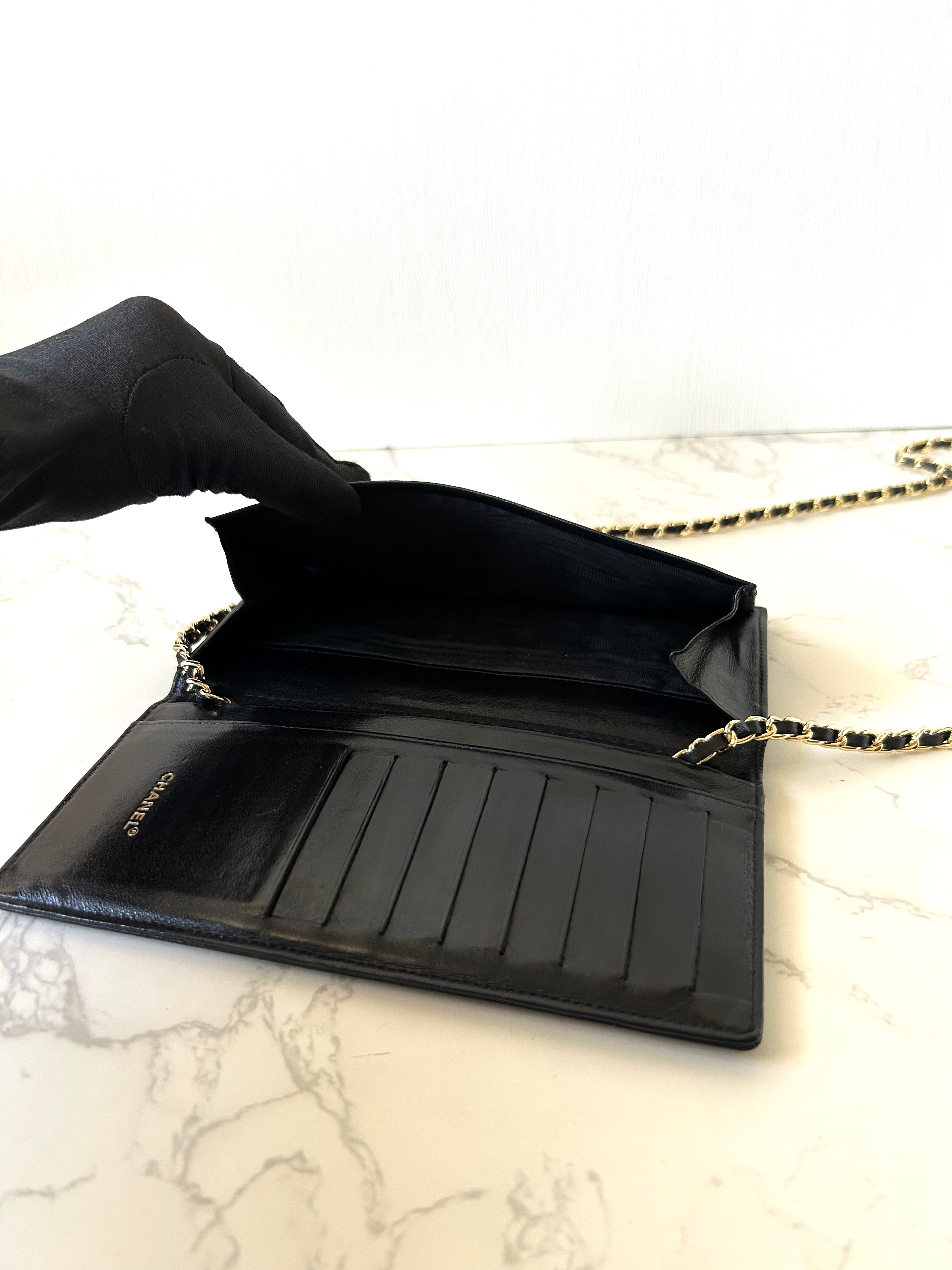 CHANEL Black Ice Cube Gold Buckle WOC Long Wallet / Diagonal Bag / Side Bag