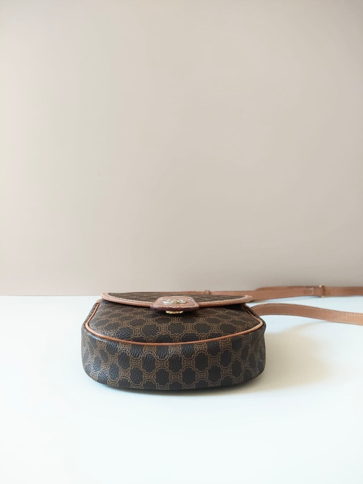 CELINE Half Moon Saddle Old Flower Leather Side Bag / Crossbody Bag