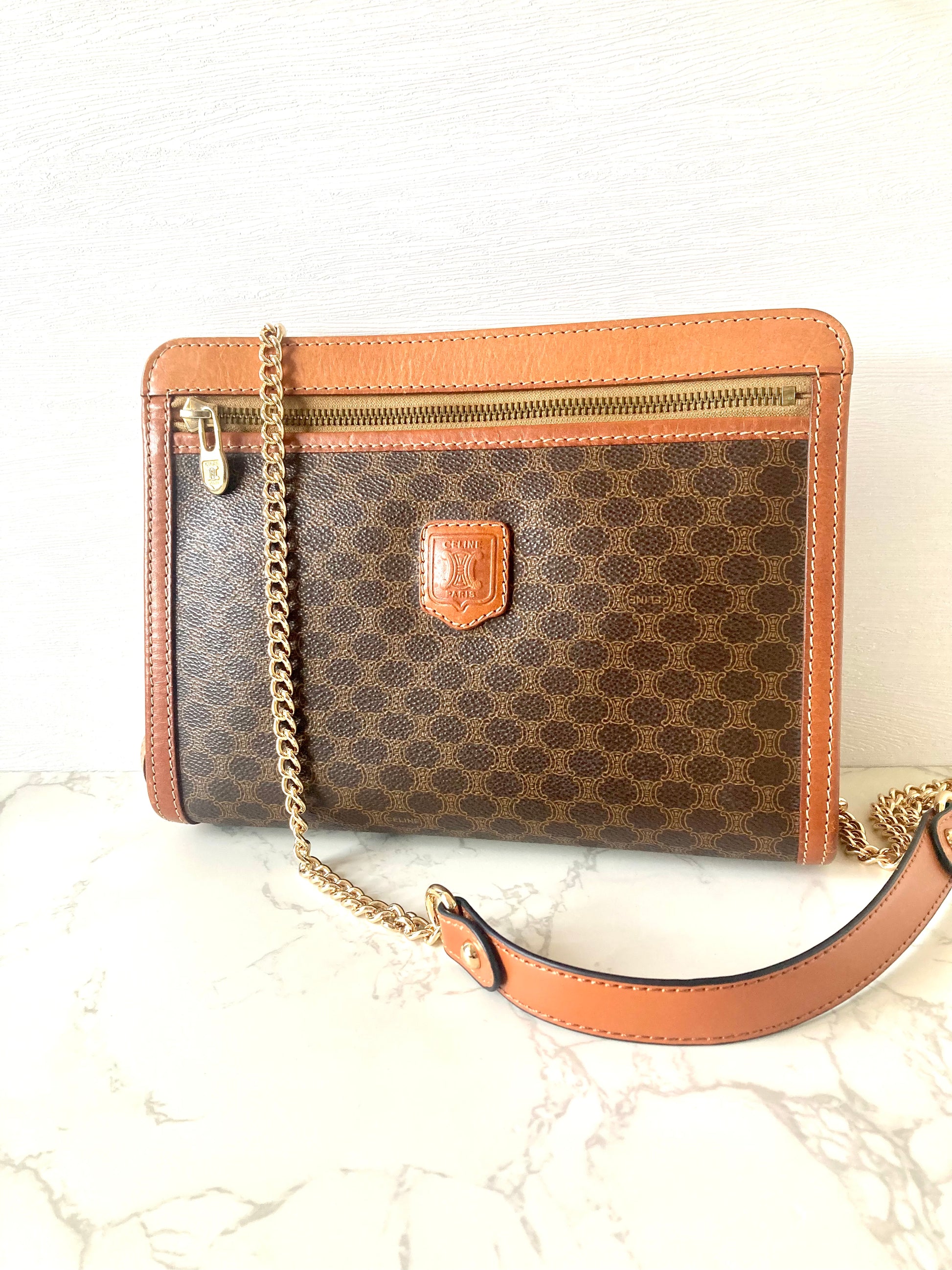 CELINE Brown Macadam Monogram Two-way Shoulder Bag