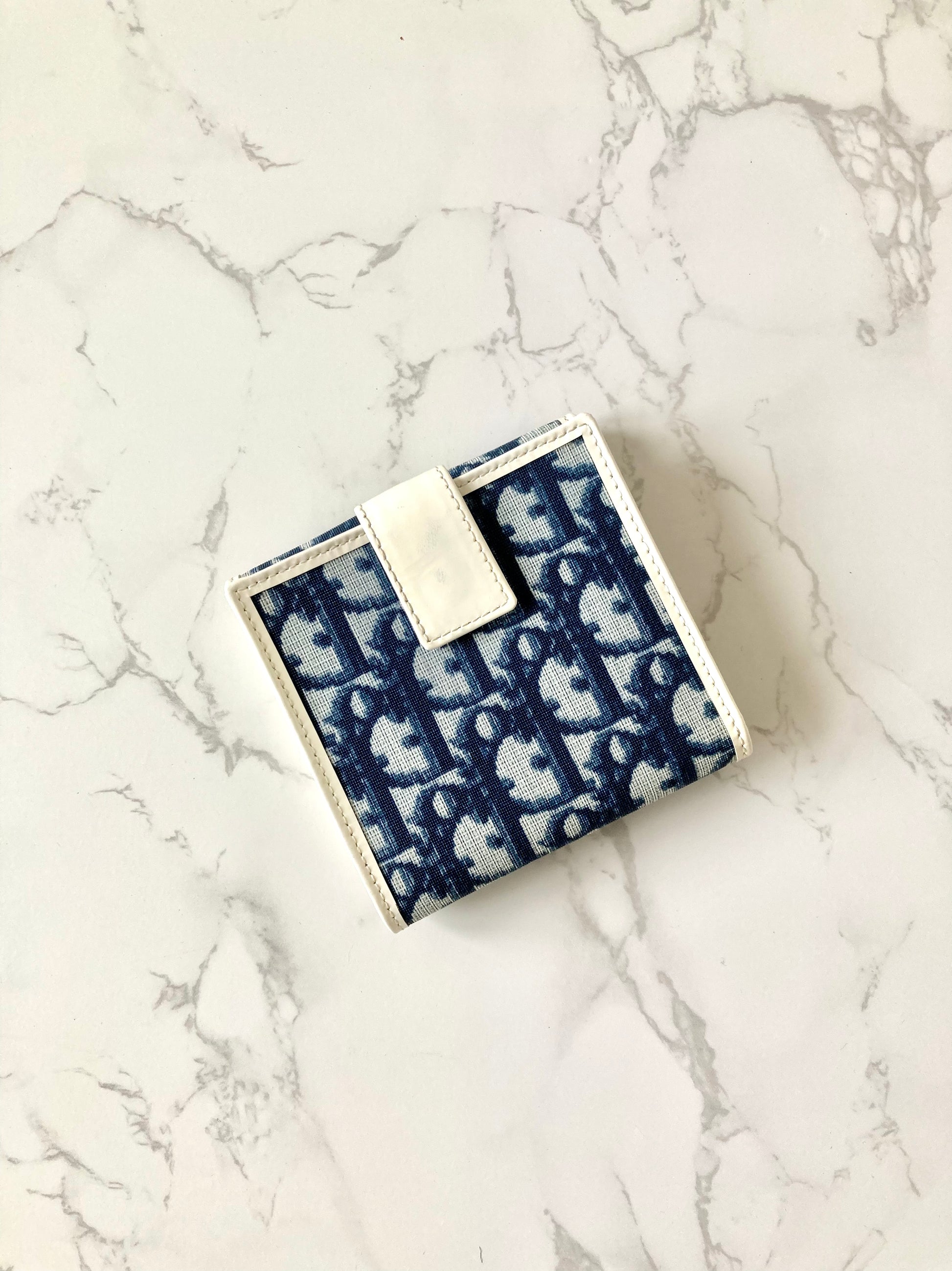 CHRISTIAN DIOR White x Navy Trotter Monogram Compact Wallet