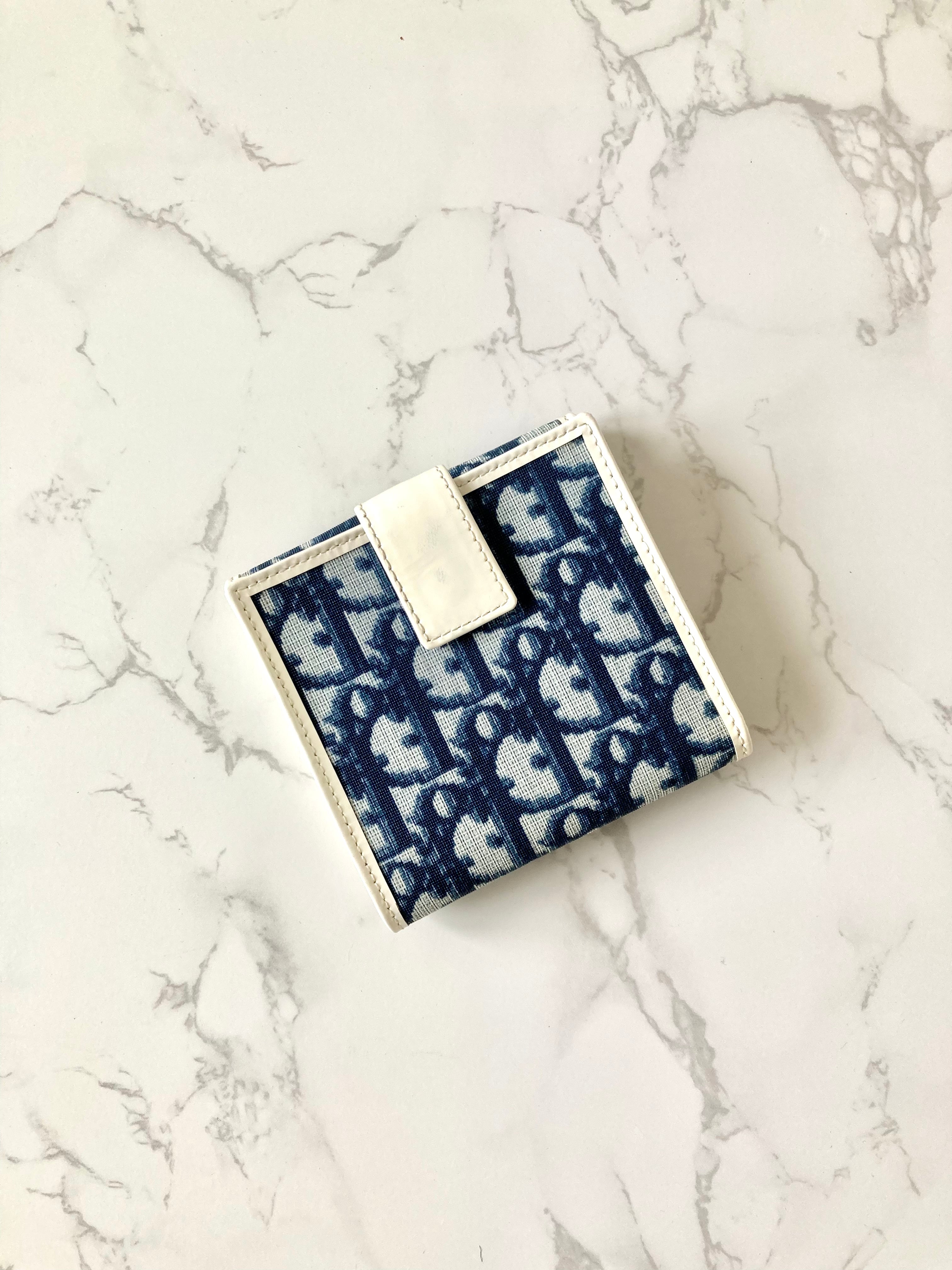 CHRISTIAN DIOR White x Navy Trotter Monogram Compact Wallet