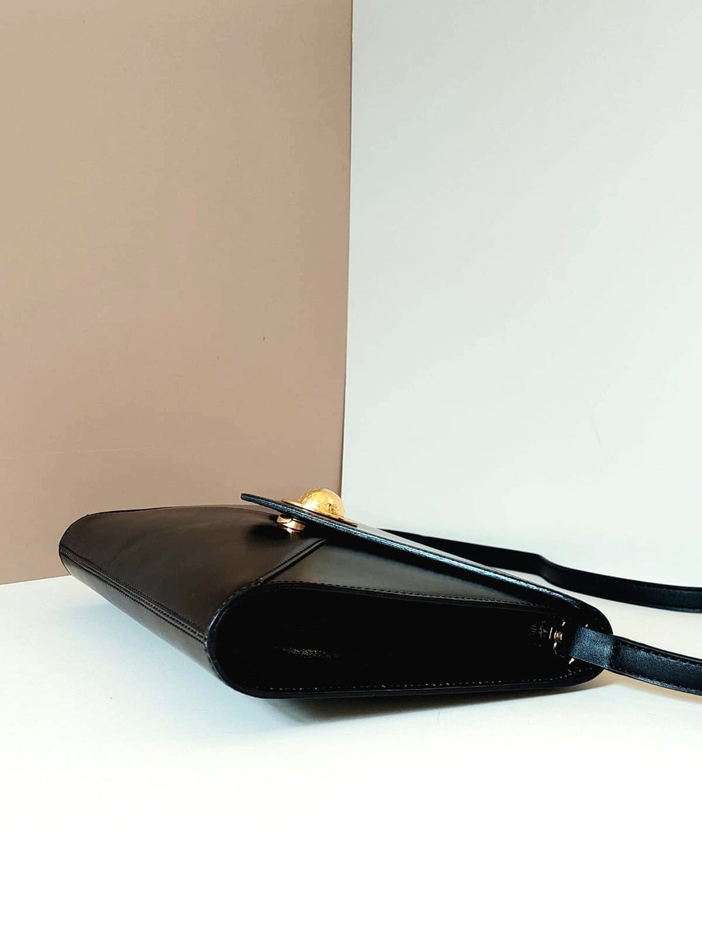 CELINE Planet Black Gold Leather Envelope Side Bag / Crossbody Bag