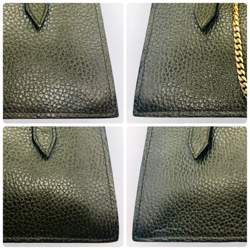 CELINE rare olive green gold tuo watch chain leather Kelly handbag / side bag