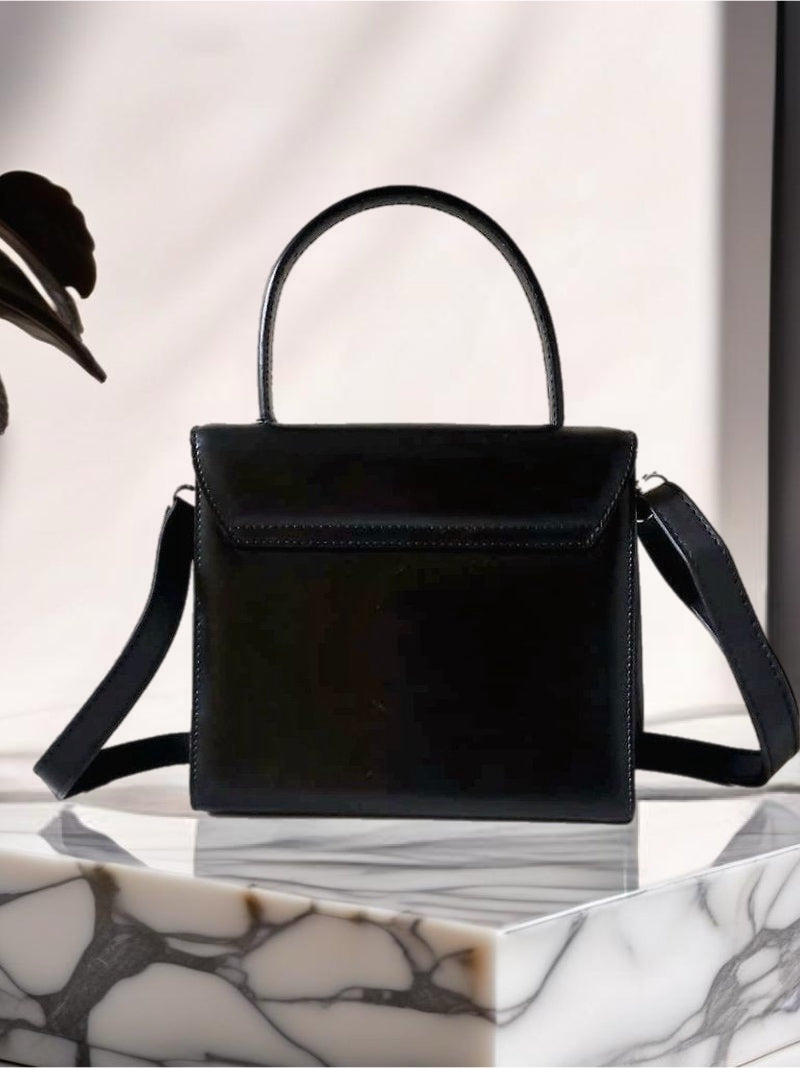 CELINE Rare Planet Black Gold Leather Kelly Handbag/Side Bag/Messenger Bag