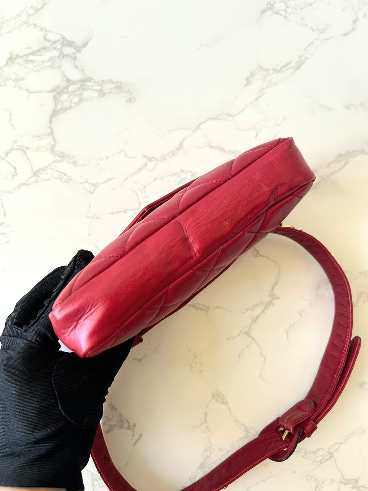 CHANEL Rare Red Matelassé Gold Turnlock Two-way Bag/Waist Bag/Shoulder Bag/Clutch