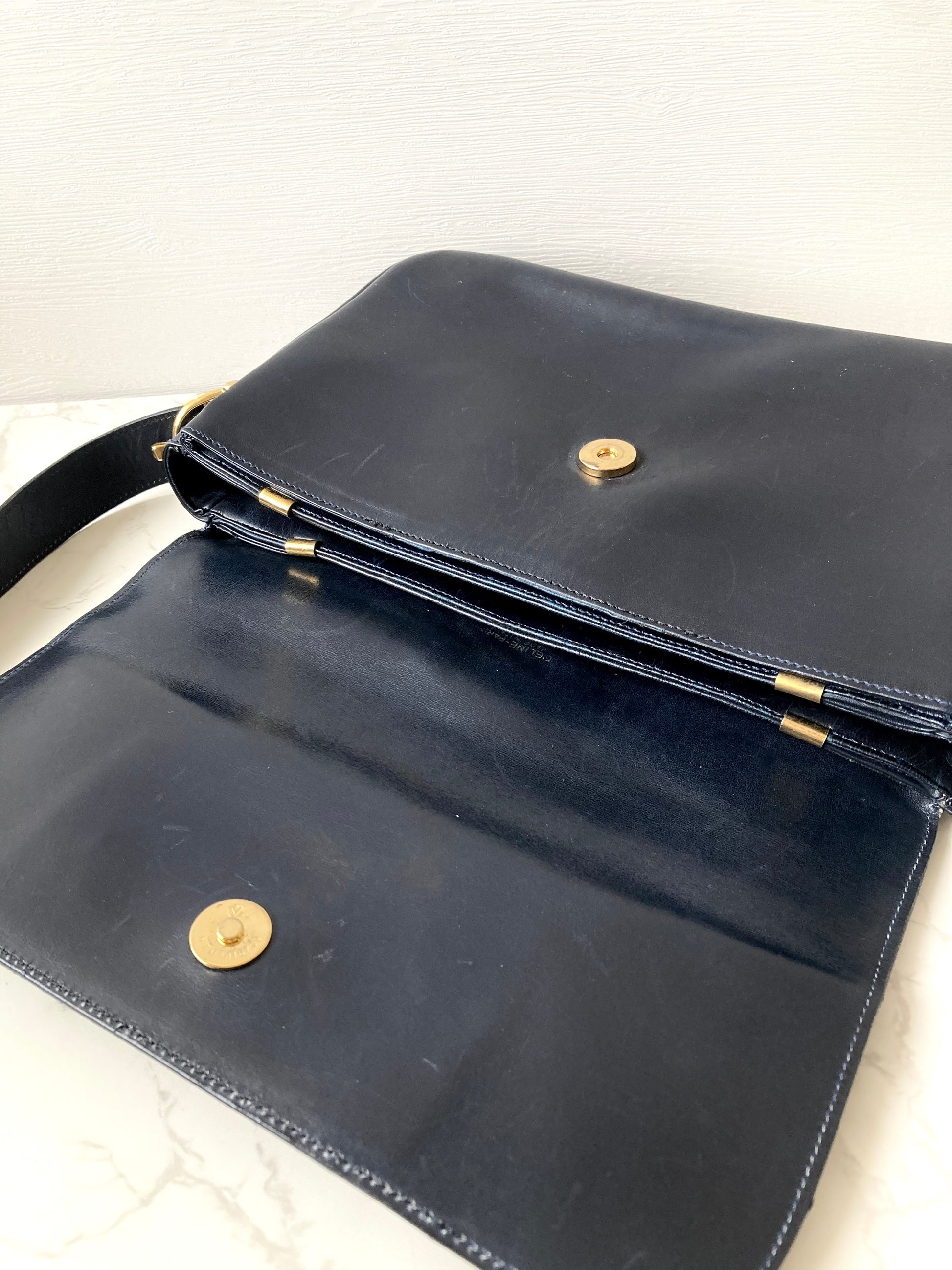 CELINE Black x Gold Horse Carriage Crossbody Bag