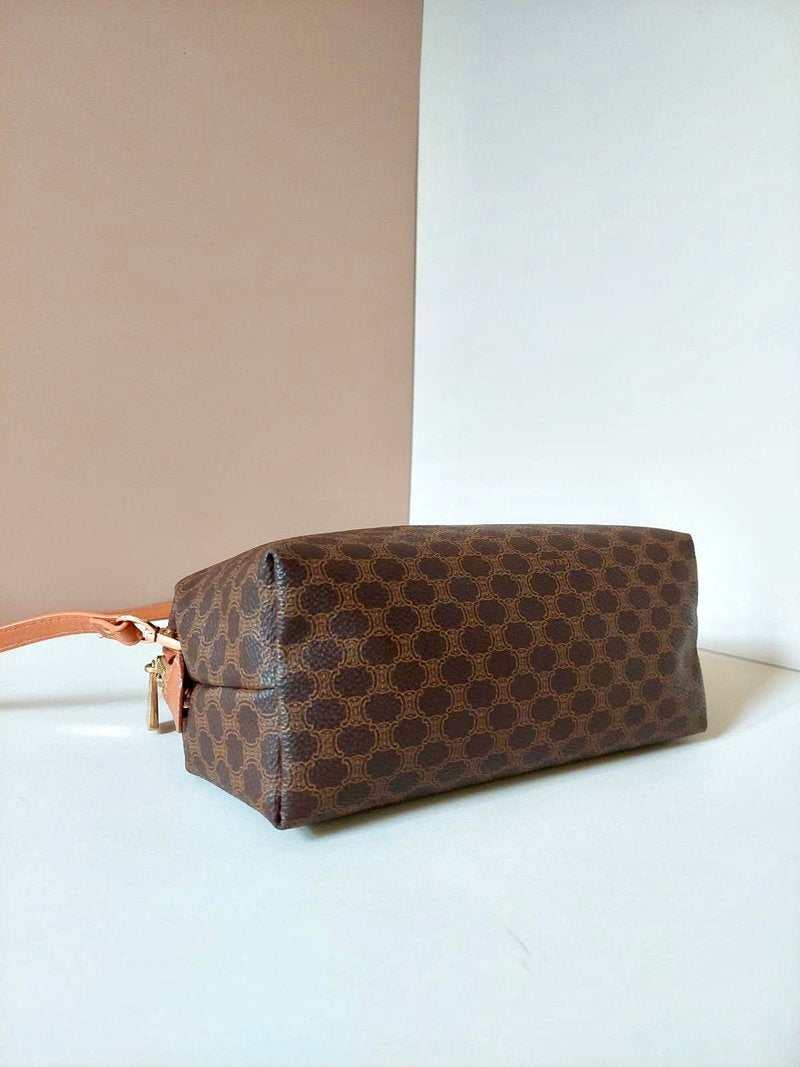CELINE Medium Cloud Brown Old Flower Leather Side Bag/Messenger Bag/Clutch Bag