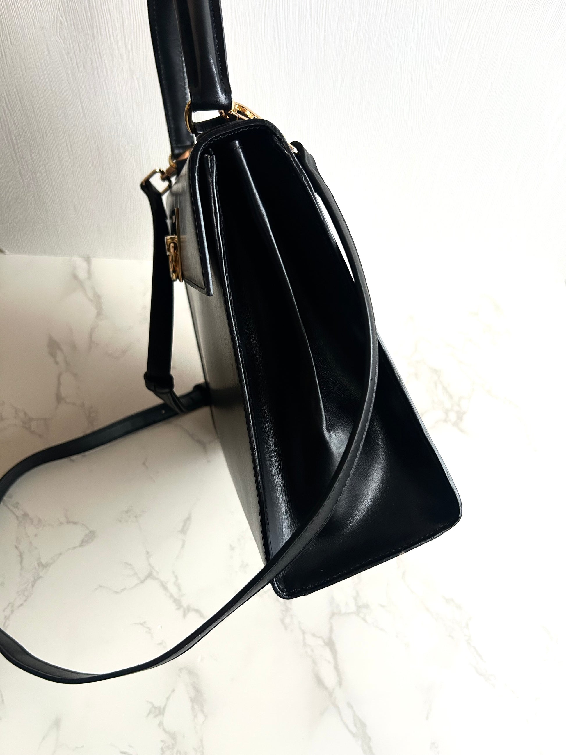 Celine 小號黑金Two-way凱莉包 皮斜背包 側背包 手提包