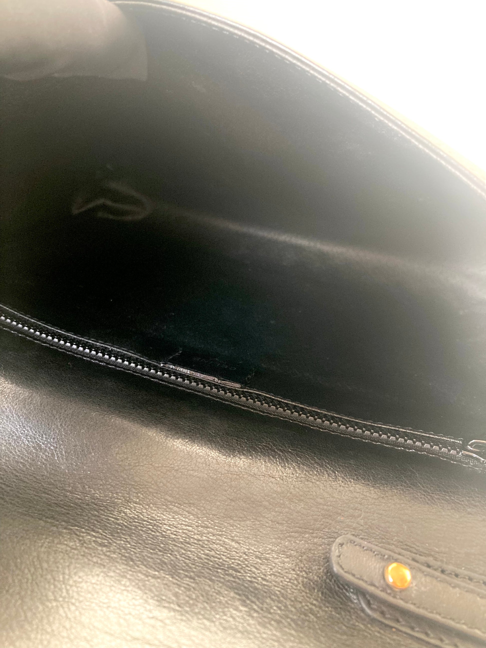 CELINE Rare Triomphe Gold Coin Black Leather Chain Crossbody Bag