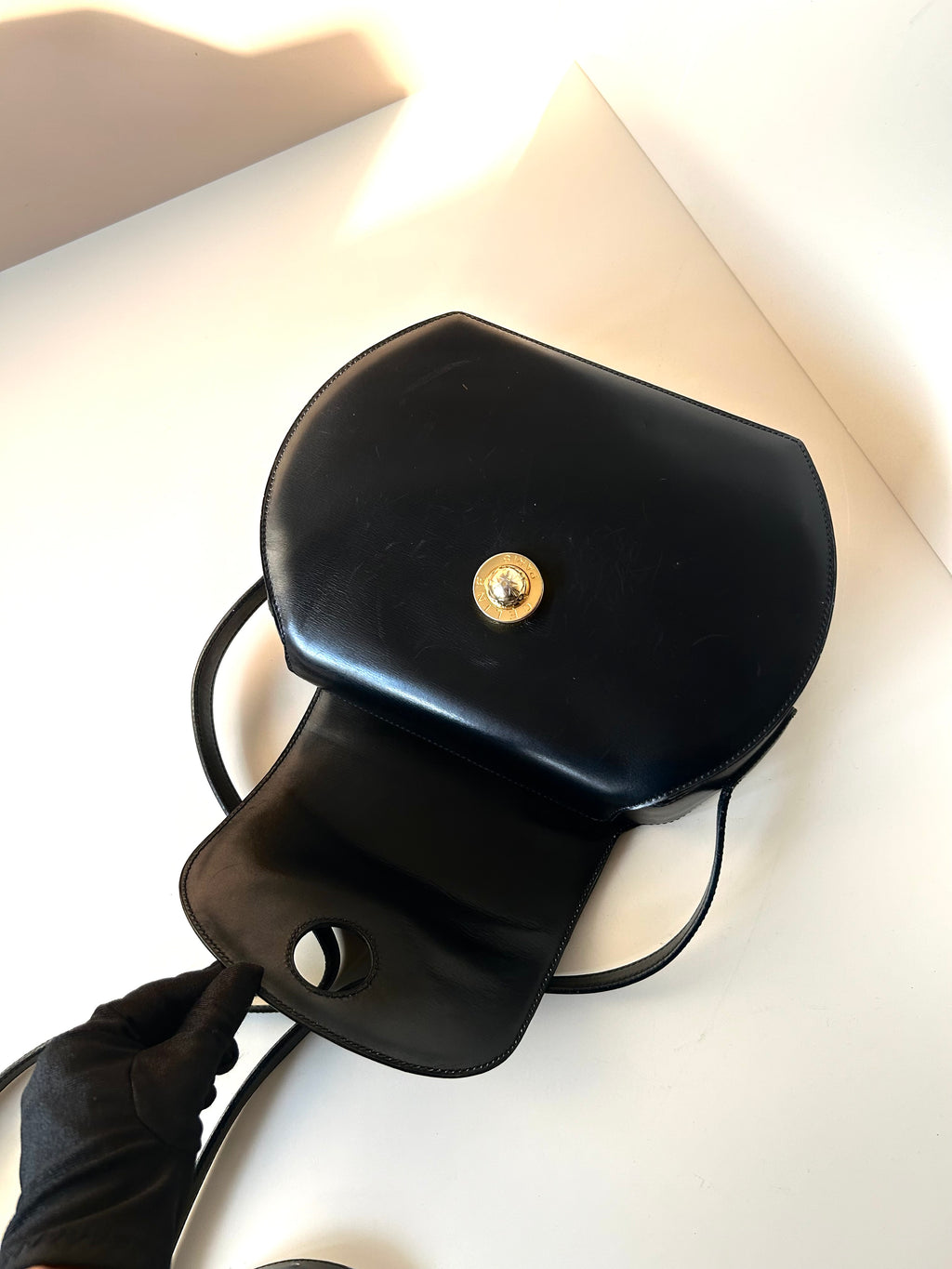 CELINE Rare Moving Planet Black Leather Tofu Bun Small Bag Side Bag / Crossbody Bag