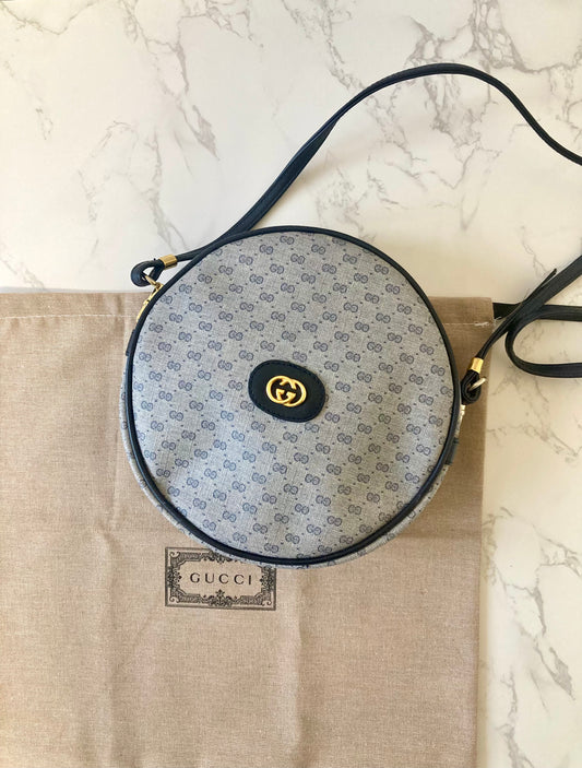 GUCCI Rare Round-shape Navy Monogram Shoulder Bag