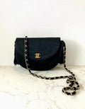 CHANEL Rare Black Silk Gold Rotating Clasp Half Moon Bag/Shoulder Bag/Crossbody Bag