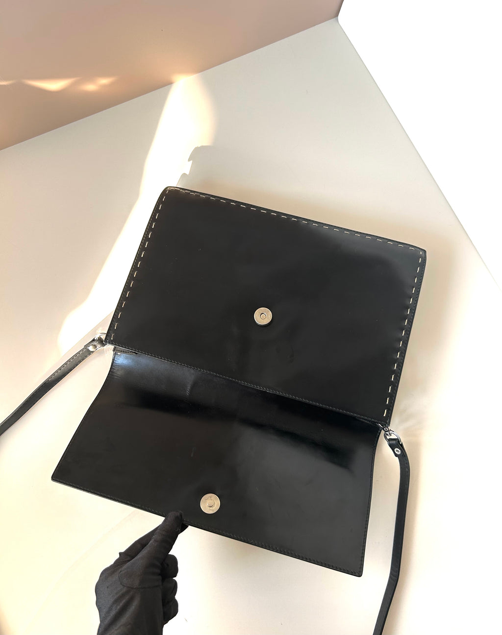 CELINE Rare Planet Black Silver Leather Envelope Bag/Side Bag/Messenger Bag