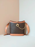 CELINE rare coffee color old flower chain French fry small bag / side bag / oblique bag