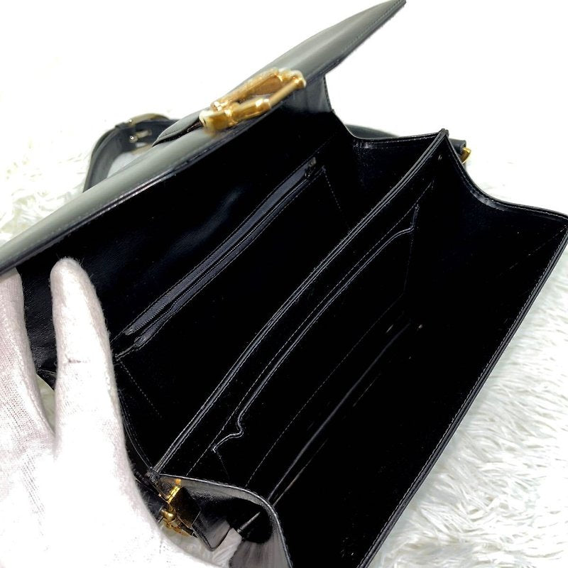 CELINE rare carriage hexagonal gold buckle black leather side bag / oblique bag - Japanese second-hand Vintage