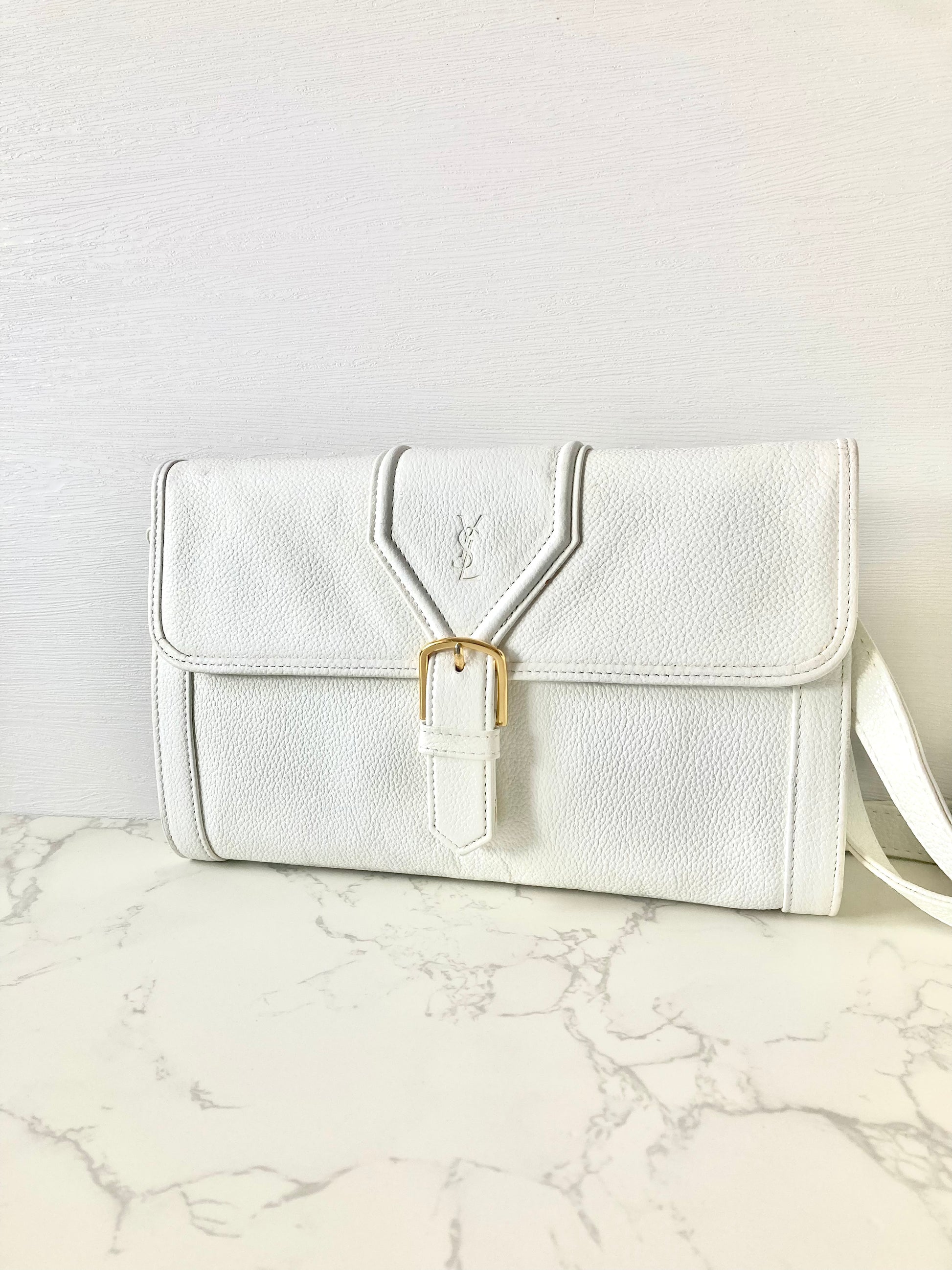 YVES SAINT LAURENT Signature White Logo Shoulder / Crossbody Bag