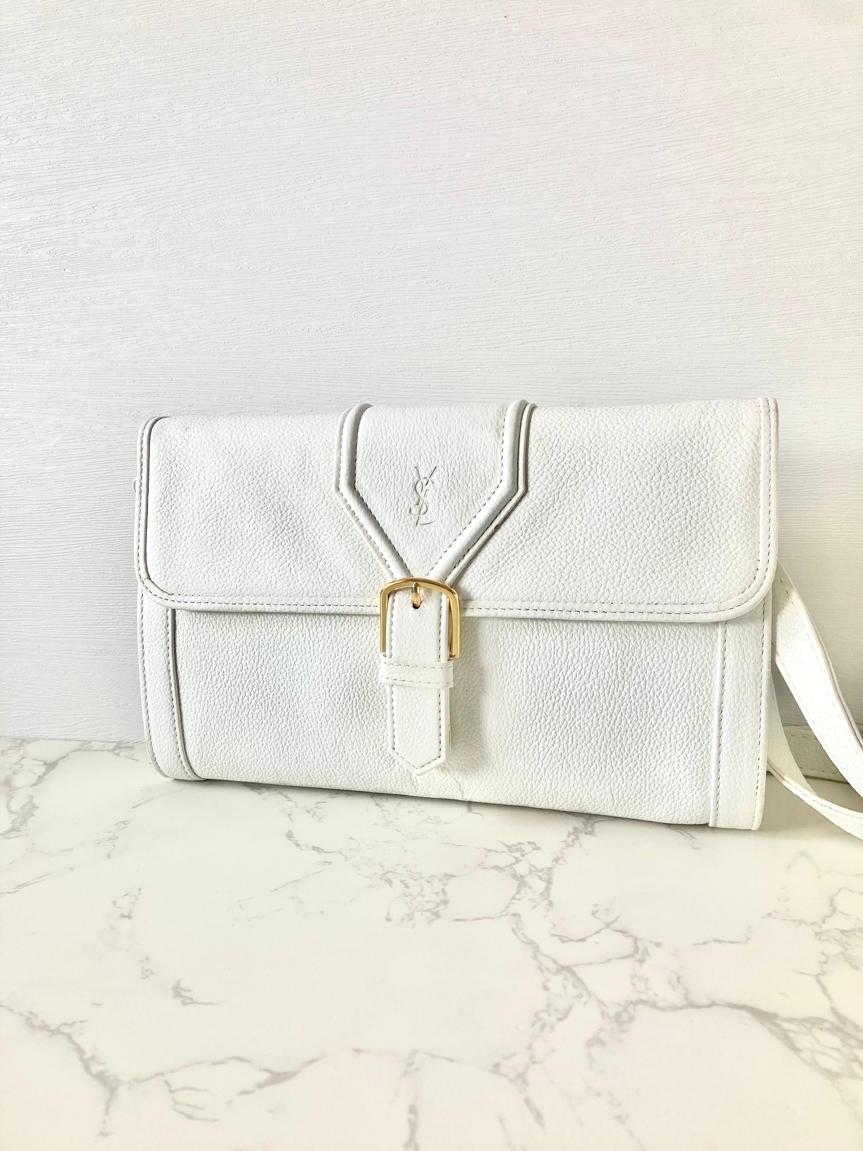 YVES SAINT LAURENT Signature White Logo Shoulder / Crossbody Bag