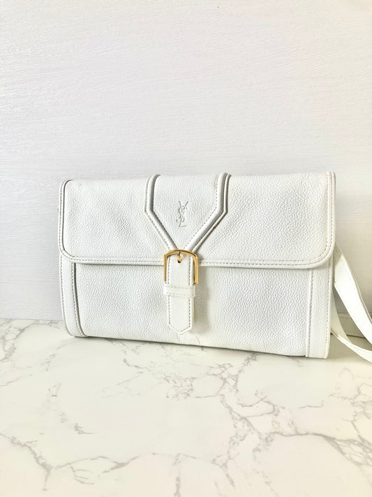 YVES SAINT LAURENT Signature White Logo Shoulder / Crossbody Bag