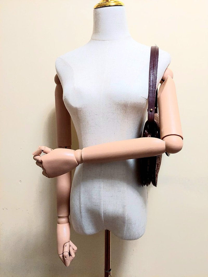 CHRISTIAN DIOR Burgundy old flower Bobby shoulder bag/side backpack/underarm bag