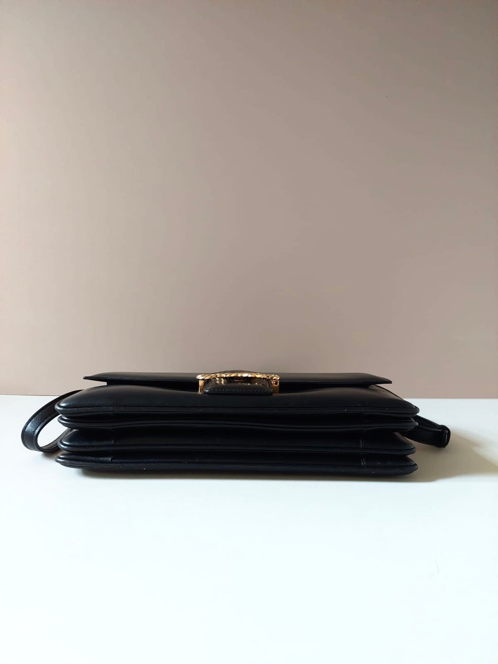 CELINE rare planet engraved twisted gold buckle leather small Kelly handbag/side bag/crossbody bag
