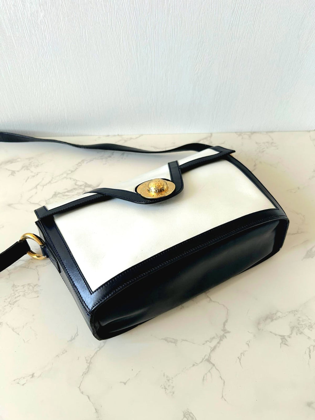 CELINE rare rotating planet blue black and white color side bag / oblique bag