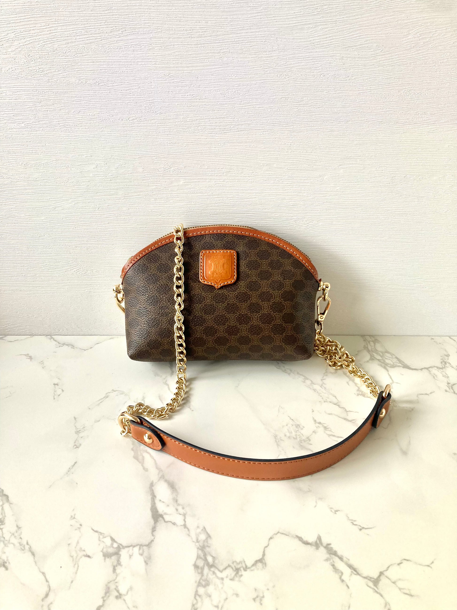 CELINE Brown Monogram Mini Pouch Chain Bag (Add-on)