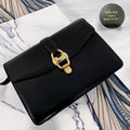 CELINE rare carriage hexagonal gold buckle black leather side bag / oblique bag - Japanese second-hand Vintage