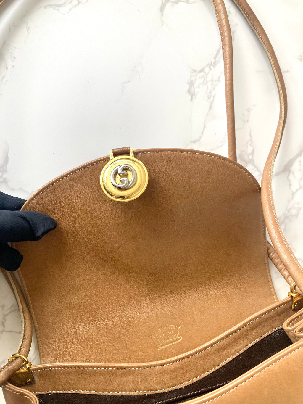 GUCCI Rare Caramel Brown x Gold Coin Leather Shoulder Bag