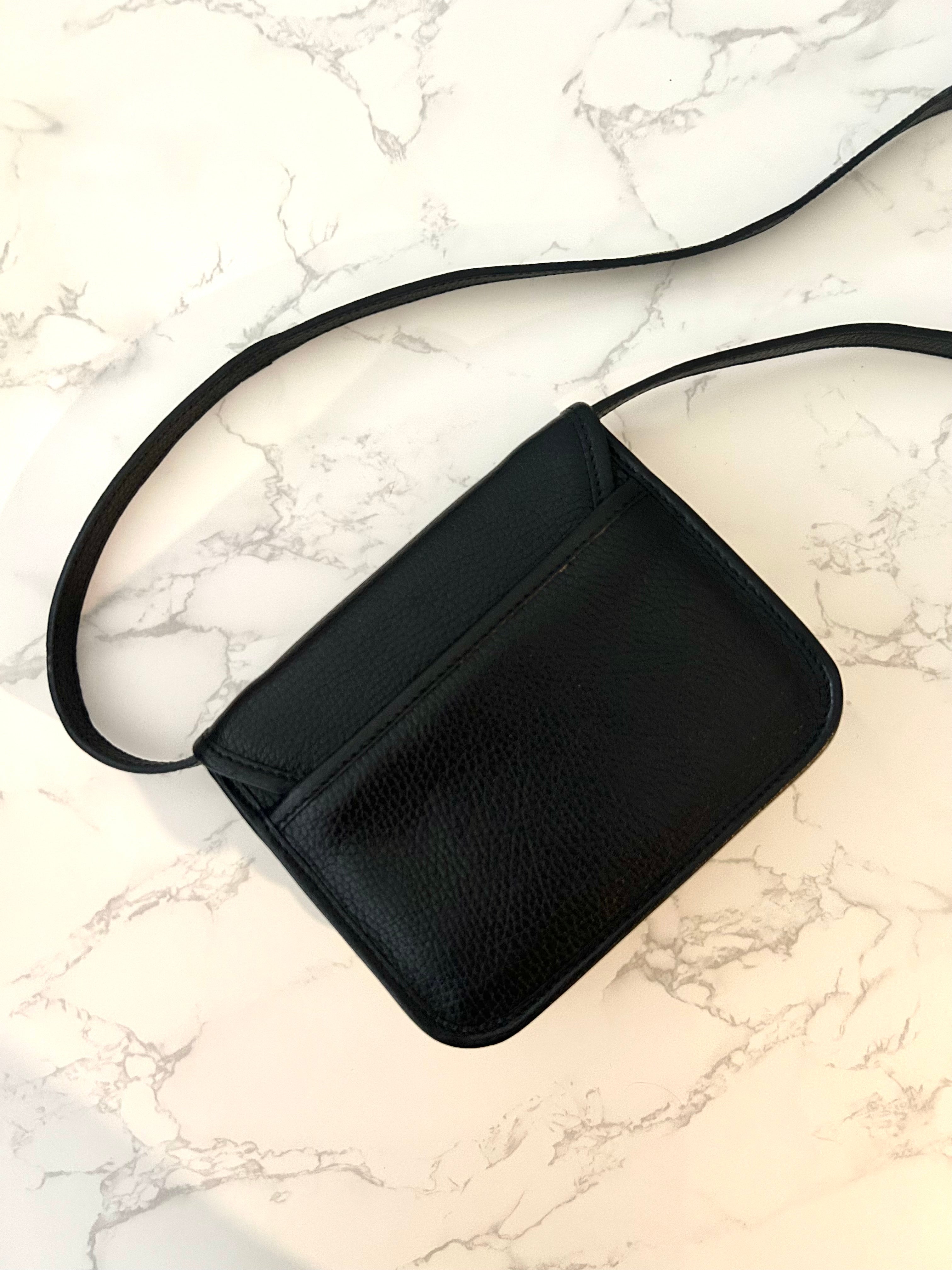 CELINE rare black gold buckle small box leather shoulder bag / crossbody bag