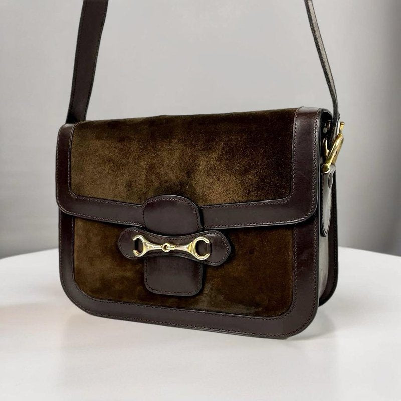CELINE Brown Gold Ring Buckle Leather Envelope Bag/Side Bag