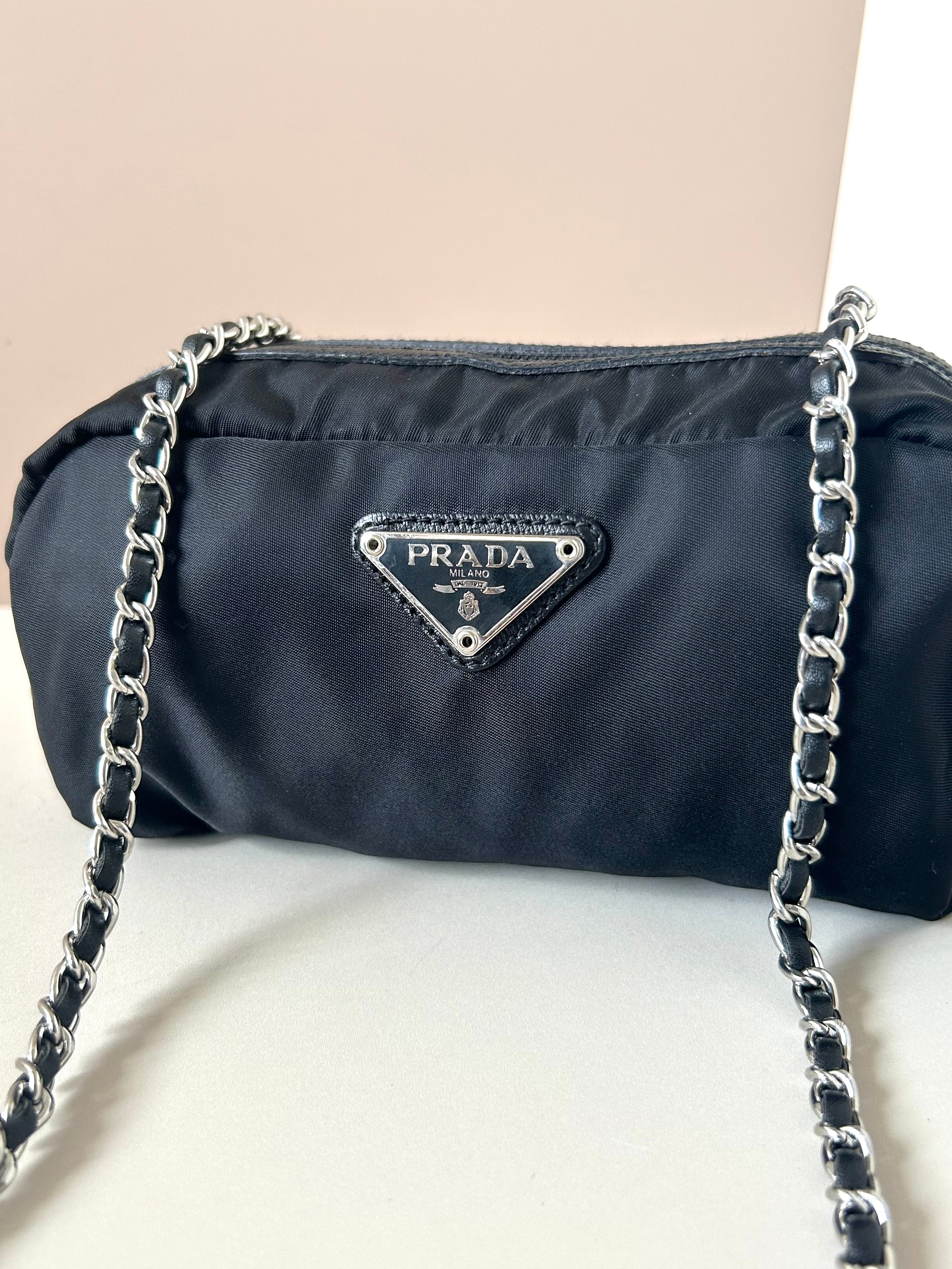 PRADA parachute black chain small bag/shoulder bag/side backpack