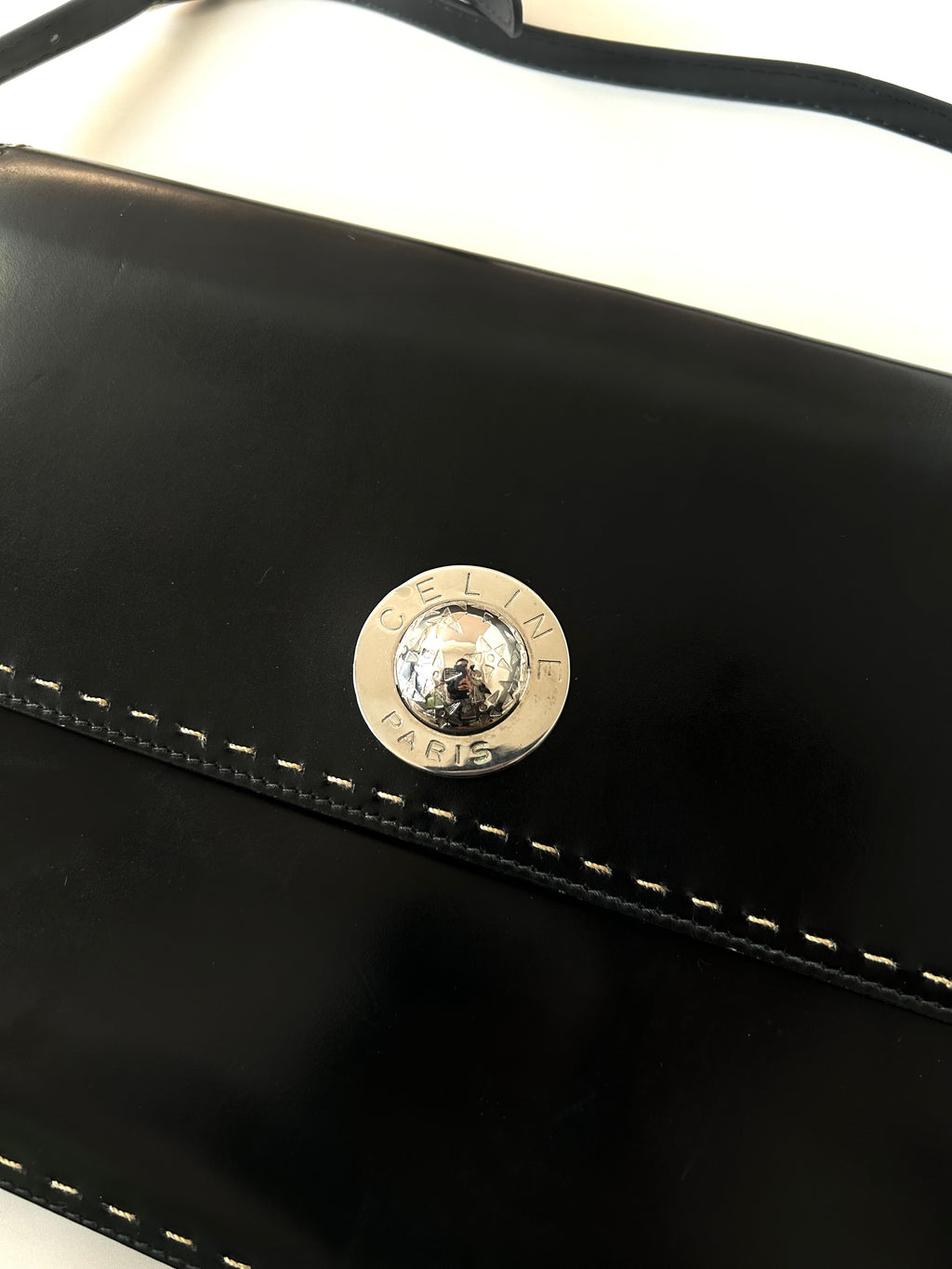 CELINE Rare Planet Black Silver Leather Envelope Bag/Side Bag/Messenger Bag